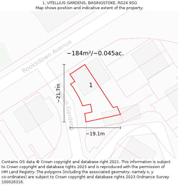 1, VITELLIUS GARDENS, BASINGSTOKE, RG24 9SG: Plot and title map