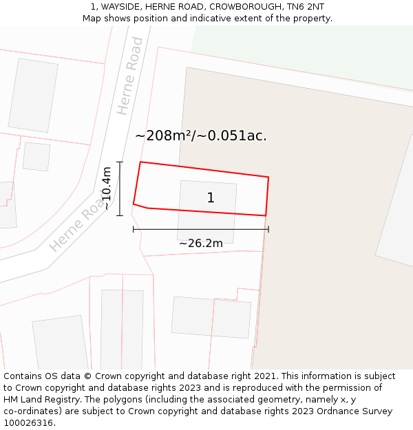 1, WAYSIDE, HERNE ROAD, CROWBOROUGH, TN6 2NT: Plot and title map