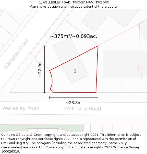 1, WELLESLEY ROAD, TWICKENHAM, TW2 5RR: Plot and title map