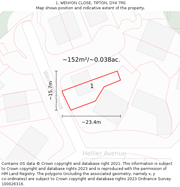 1, WENYON CLOSE, TIPTON, DY4 7RS: Plot and title map