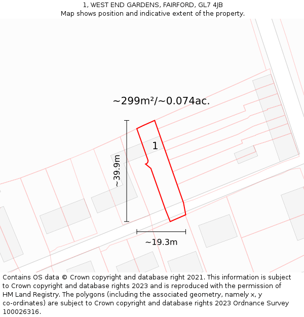 1, WEST END GARDENS, FAIRFORD, GL7 4JB: Plot and title map