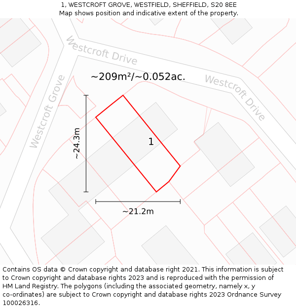 1, WESTCROFT GROVE, WESTFIELD, SHEFFIELD, S20 8EE: Plot and title map