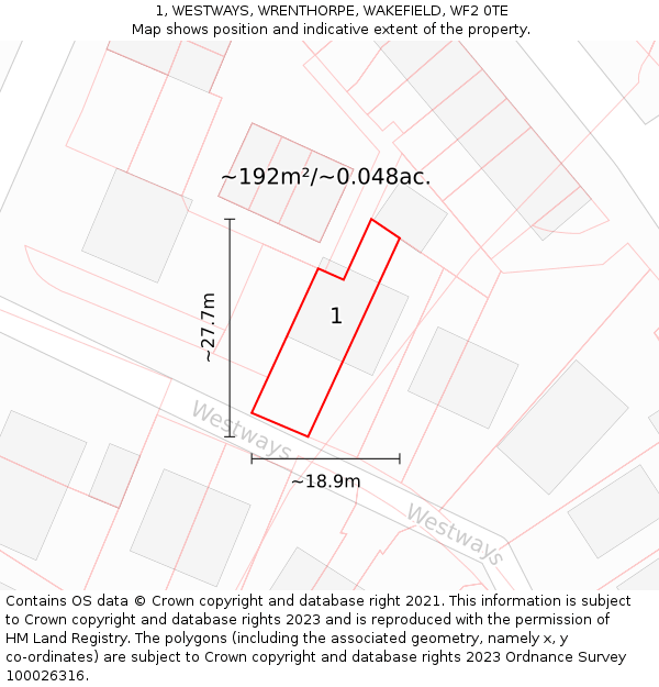 1, WESTWAYS, WRENTHORPE, WAKEFIELD, WF2 0TE: Plot and title map