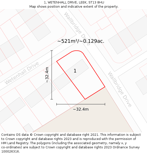 1, WETENHALL DRIVE, LEEK, ST13 8HU: Plot and title map