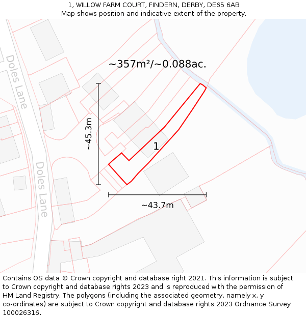 1, WILLOW FARM COURT, FINDERN, DERBY, DE65 6AB: Plot and title map