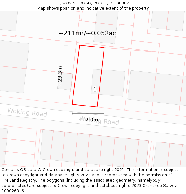 1, WOKING ROAD, POOLE, BH14 0BZ: Plot and title map