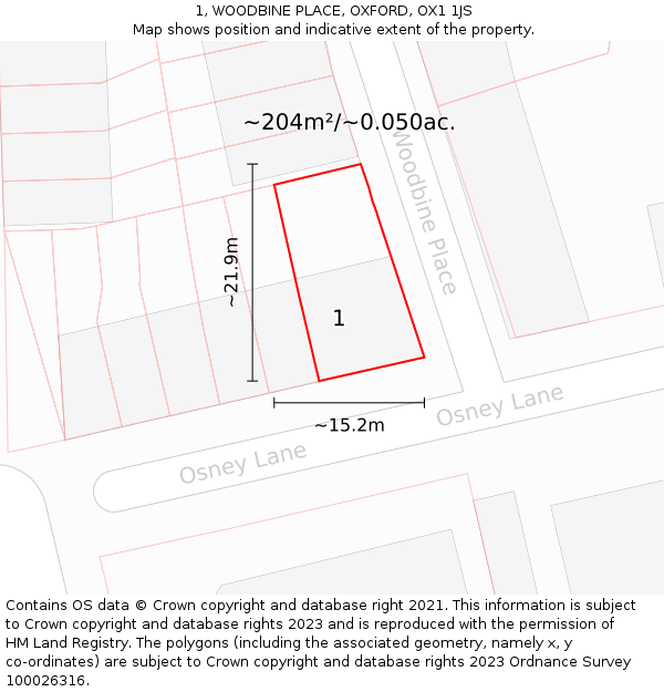 1, WOODBINE PLACE, OXFORD, OX1 1JS: Plot and title map