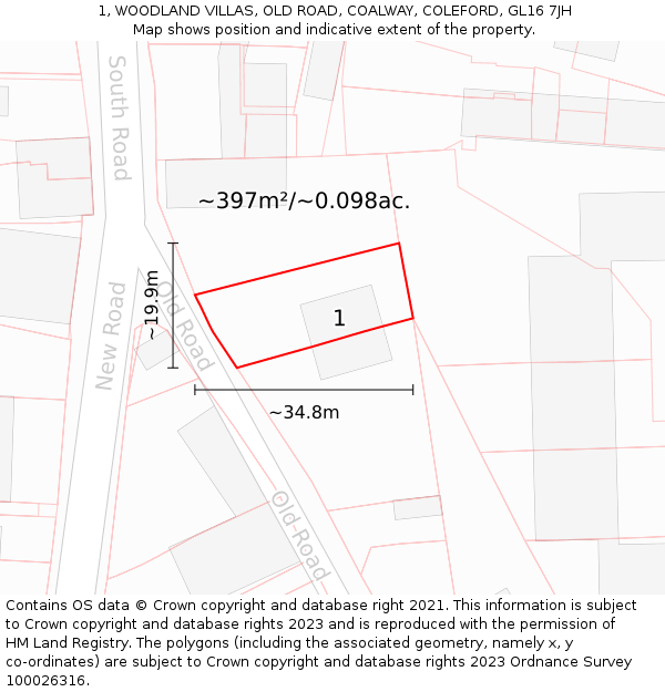 1, WOODLAND VILLAS, OLD ROAD, COALWAY, COLEFORD, GL16 7JH: Plot and title map