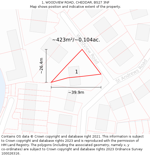 1, WOODVIEW ROAD, CHEDDAR, BS27 3NF: Plot and title map