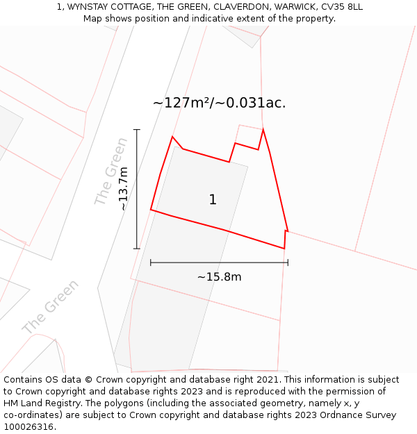 1, WYNSTAY COTTAGE, THE GREEN, CLAVERDON, WARWICK, CV35 8LL: Plot and title map