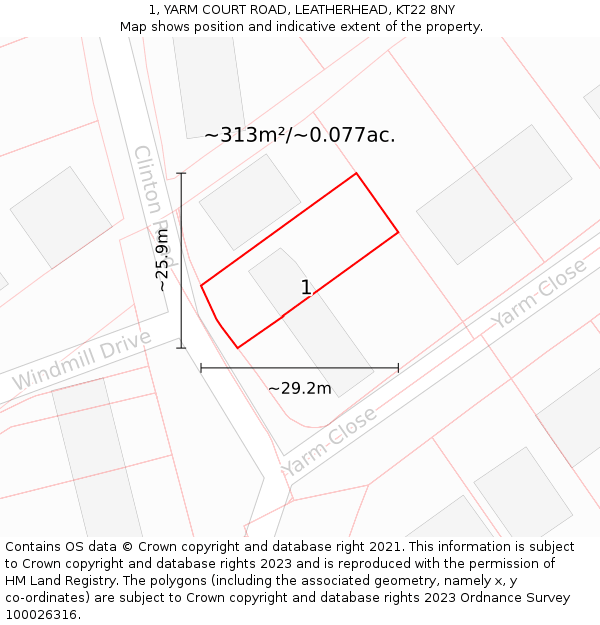 1, YARM COURT ROAD, LEATHERHEAD, KT22 8NY: Plot and title map