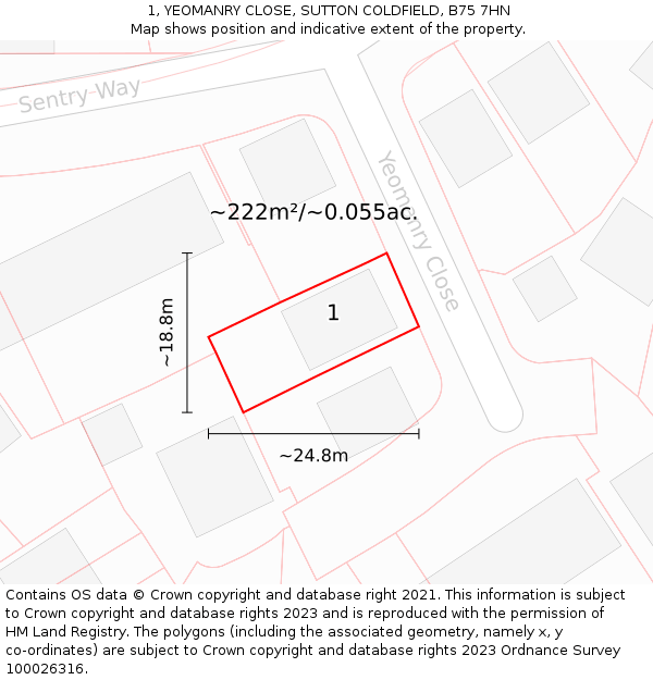 1, YEOMANRY CLOSE, SUTTON COLDFIELD, B75 7HN: Plot and title map