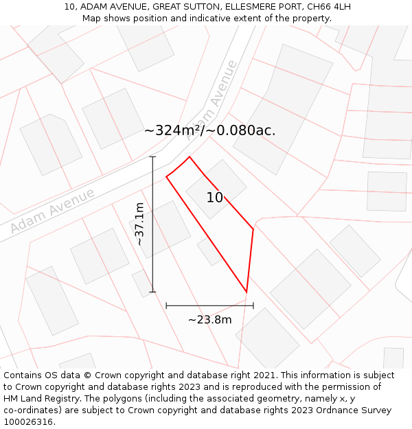 10, ADAM AVENUE, GREAT SUTTON, ELLESMERE PORT, CH66 4LH: Plot and title map