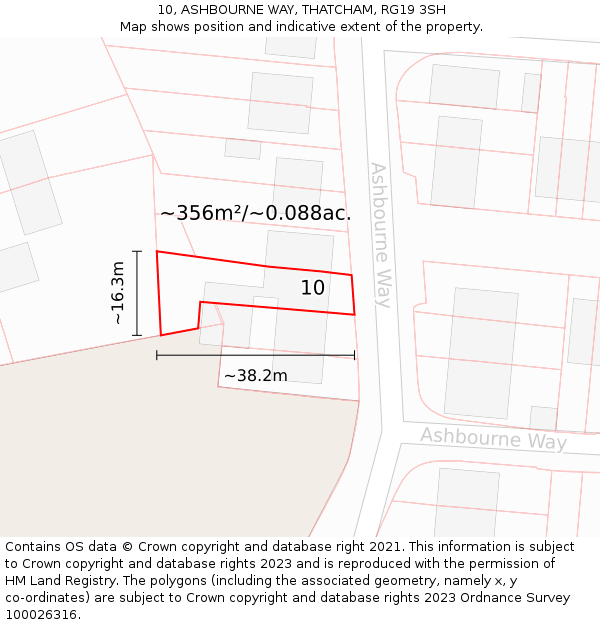 10, ASHBOURNE WAY, THATCHAM, RG19 3SH: Plot and title map