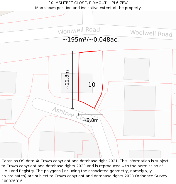 10, ASHTREE CLOSE, PLYMOUTH, PL6 7RW: Plot and title map