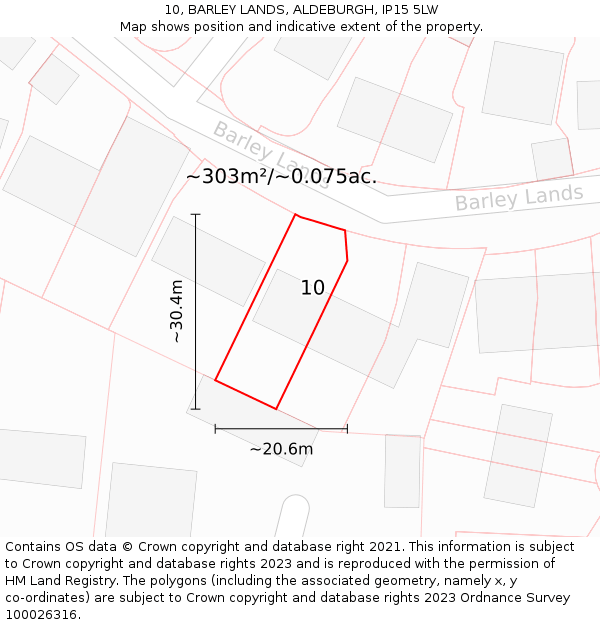 10, BARLEY LANDS, ALDEBURGH, IP15 5LW: Plot and title map