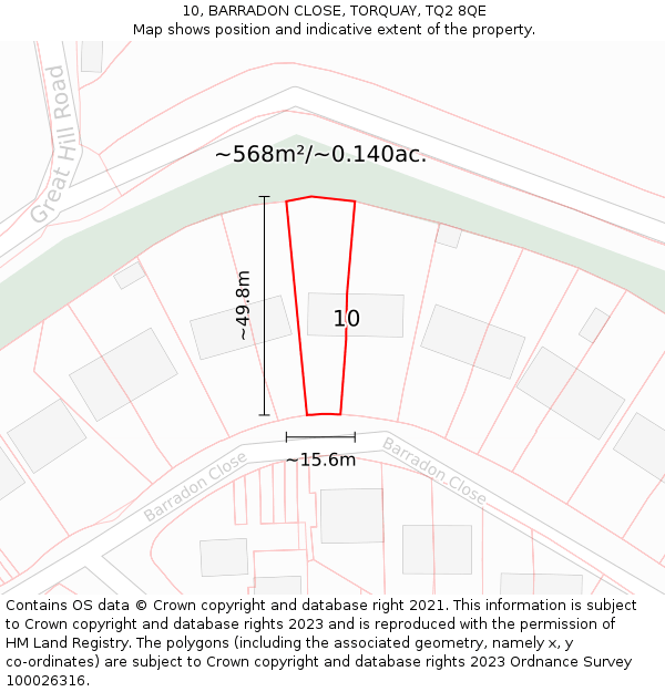 10, BARRADON CLOSE, TORQUAY, TQ2 8QE: Plot and title map