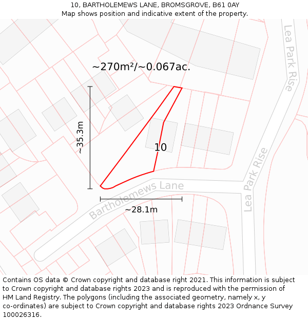 10, BARTHOLEMEWS LANE, BROMSGROVE, B61 0AY: Plot and title map