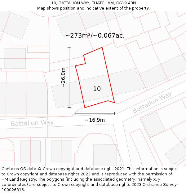 10, BATTALION WAY, THATCHAM, RG19 4RN: Plot and title map