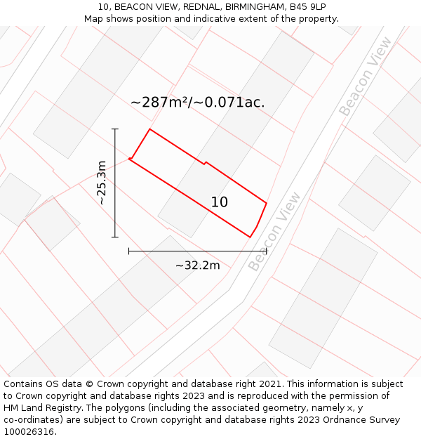 10, BEACON VIEW, REDNAL, BIRMINGHAM, B45 9LP: Plot and title map