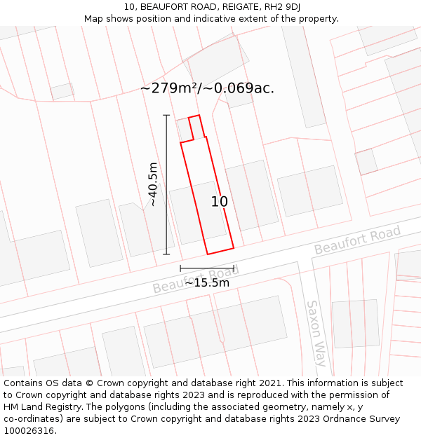 10, BEAUFORT ROAD, REIGATE, RH2 9DJ: Plot and title map