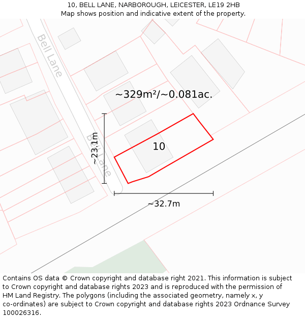 10, BELL LANE, NARBOROUGH, LEICESTER, LE19 2HB: Plot and title map