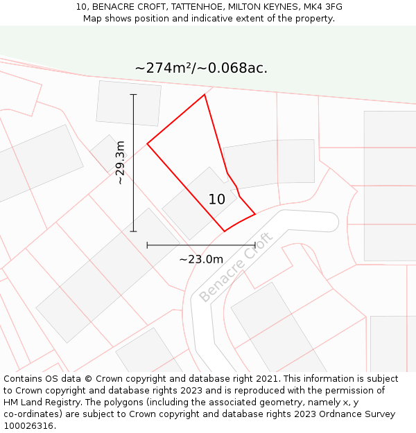 10, BENACRE CROFT, TATTENHOE, MILTON KEYNES, MK4 3FG: Plot and title map