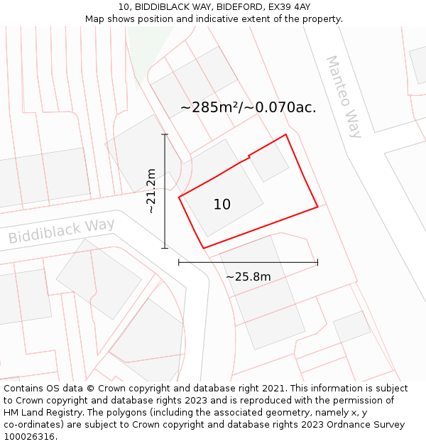 10, BIDDIBLACK WAY, BIDEFORD, EX39 4AY: Plot and title map