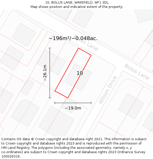 10, BOLUS LANE, WAKEFIELD, WF1 3DL: Plot and title map