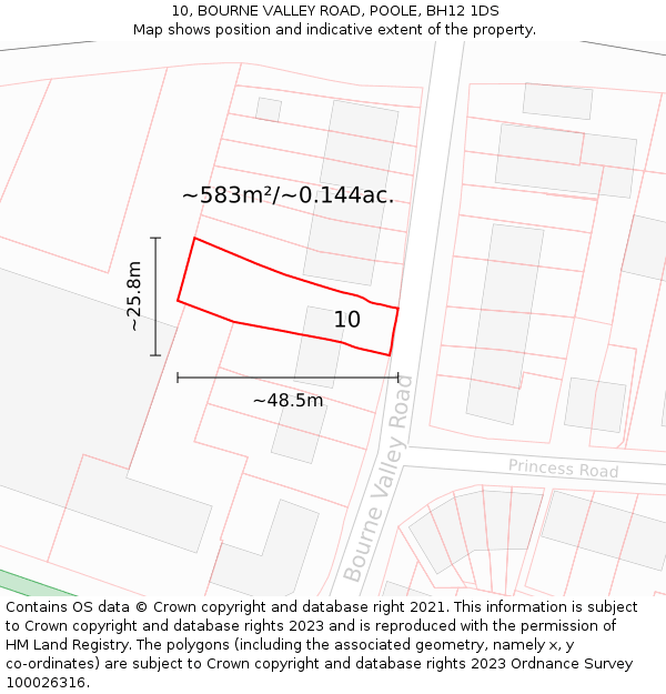 10, BOURNE VALLEY ROAD, POOLE, BH12 1DS: Plot and title map