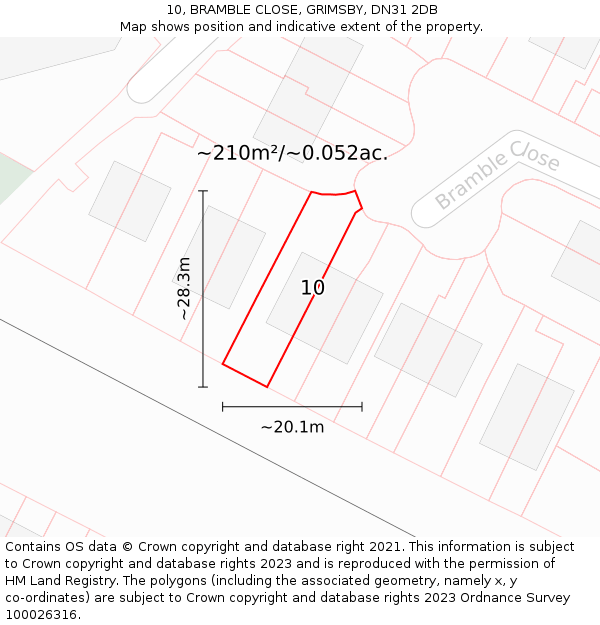 10, BRAMBLE CLOSE, GRIMSBY, DN31 2DB: Plot and title map