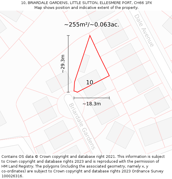 10, BRIARDALE GARDENS, LITTLE SUTTON, ELLESMERE PORT, CH66 1PX: Plot and title map