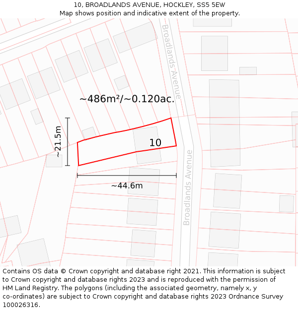 10, BROADLANDS AVENUE, HOCKLEY, SS5 5EW: Plot and title map