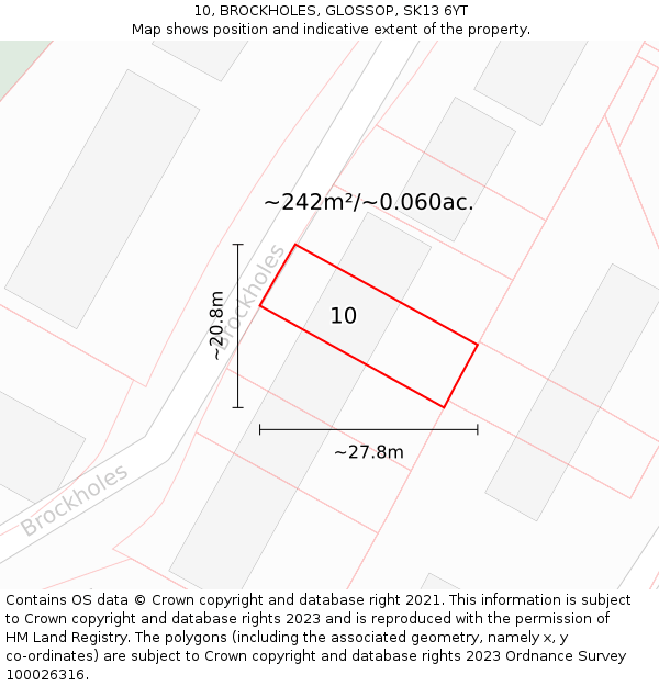 10, BROCKHOLES, GLOSSOP, SK13 6YT: Plot and title map