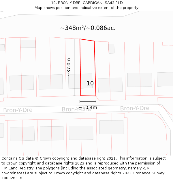 10, BRON Y DRE, CARDIGAN, SA43 1LD: Plot and title map