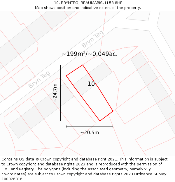 10, BRYNTEG, BEAUMARIS, LL58 8HF: Plot and title map