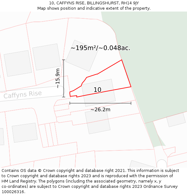 10, CAFFYNS RISE, BILLINGSHURST, RH14 9JY: Plot and title map