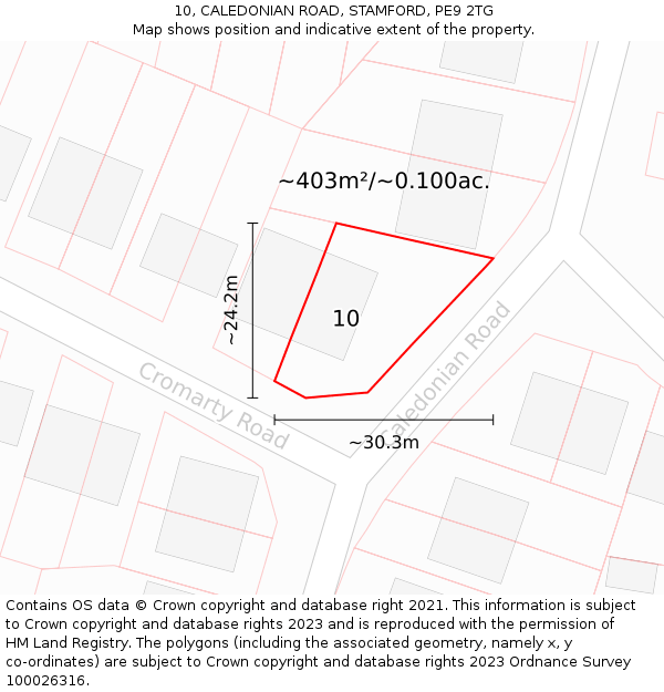 10, CALEDONIAN ROAD, STAMFORD, PE9 2TG: Plot and title map