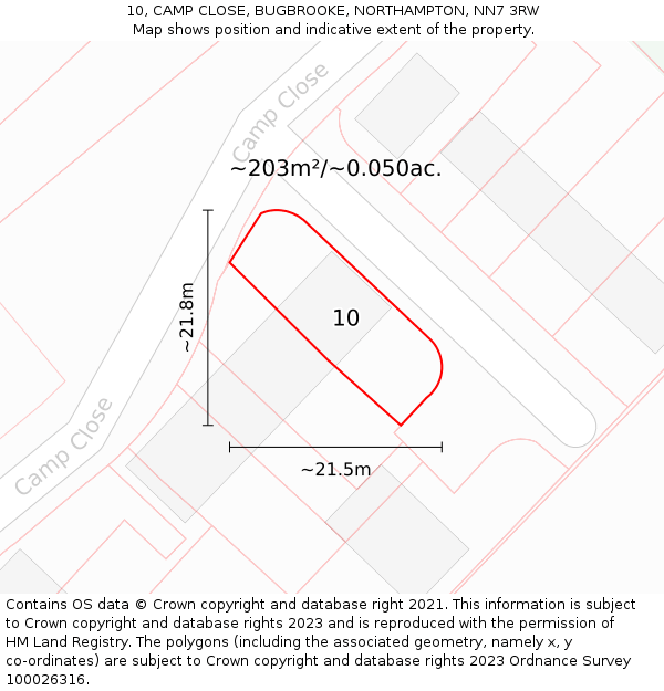 10, CAMP CLOSE, BUGBROOKE, NORTHAMPTON, NN7 3RW: Plot and title map
