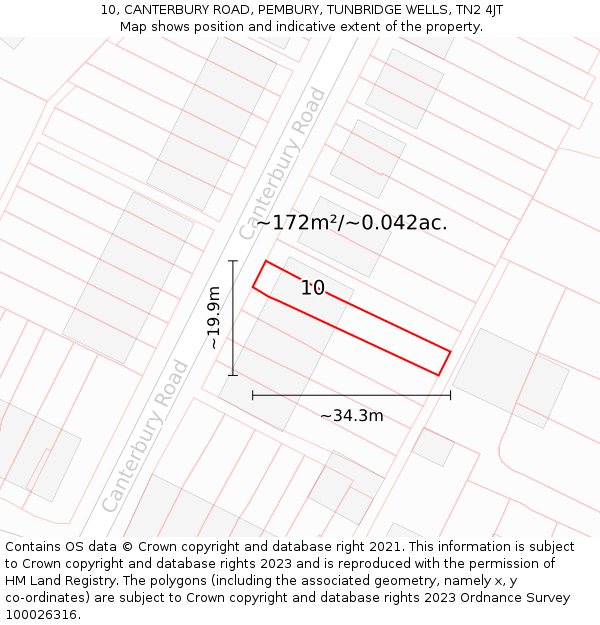 10, CANTERBURY ROAD, PEMBURY, TUNBRIDGE WELLS, TN2 4JT: Plot and title map