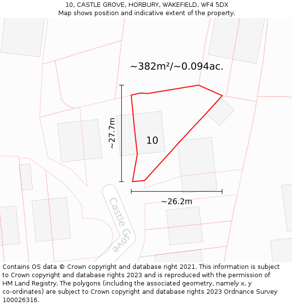 10, CASTLE GROVE, HORBURY, WAKEFIELD, WF4 5DX: Plot and title map