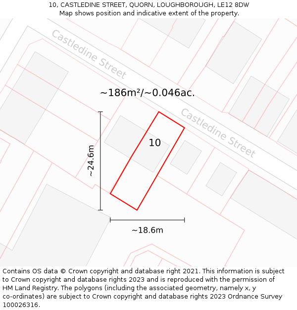 10, CASTLEDINE STREET, QUORN, LOUGHBOROUGH, LE12 8DW: Plot and title map