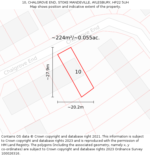 10, CHALGROVE END, STOKE MANDEVILLE, AYLESBURY, HP22 5UH: Plot and title map