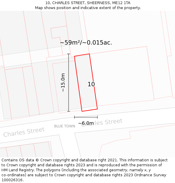 10, CHARLES STREET, SHEERNESS, ME12 1TA: Plot and title map