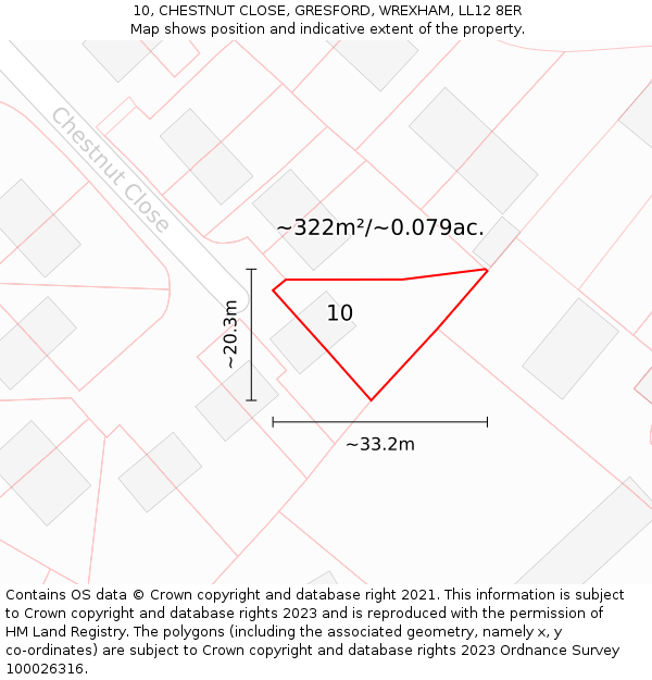 10, CHESTNUT CLOSE, GRESFORD, WREXHAM, LL12 8ER: Plot and title map