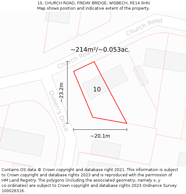 10, CHURCH ROAD, FRIDAY BRIDGE, WISBECH, PE14 0HN: Plot and title map