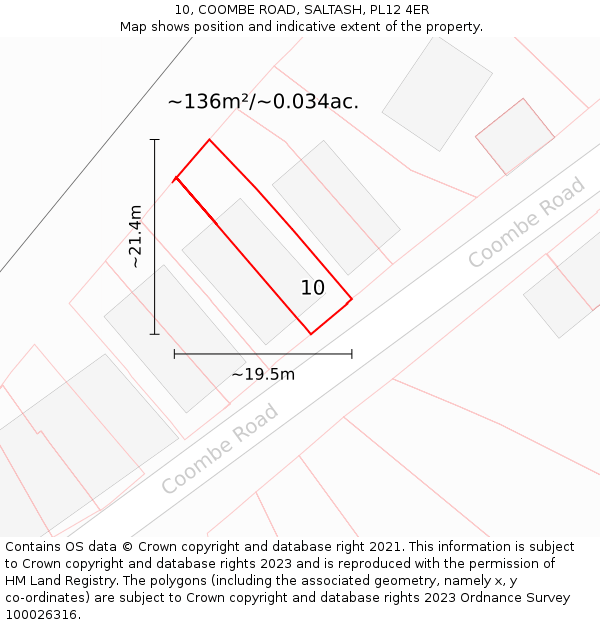 10, COOMBE ROAD, SALTASH, PL12 4ER: Plot and title map