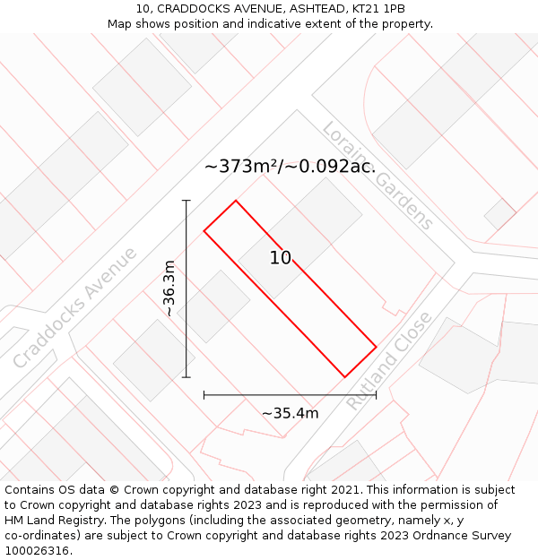10, CRADDOCKS AVENUE, ASHTEAD, KT21 1PB: Plot and title map