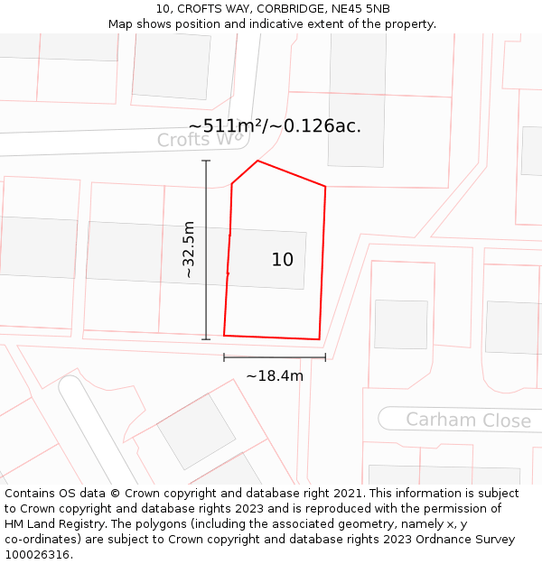 10, CROFTS WAY, CORBRIDGE, NE45 5NB: Plot and title map