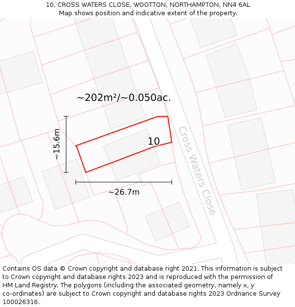 10, CROSS WATERS CLOSE, WOOTTON, NORTHAMPTON, NN4 6AL: Plot and title map